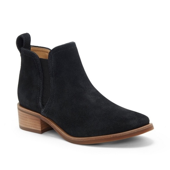 LUCKY BRAND $139 Pogan Chelsea Bootie Black Leather Suede Shoes Size 7.5 New - Picture 1 of 11